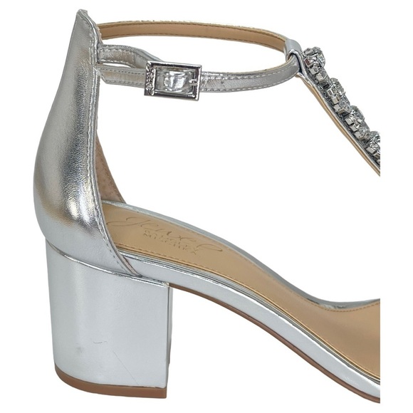Jewel Badgley Mischka Lindsey Silver Faux Leather Rhinestone T-as tap Heels 7M - Picture 10 of 14